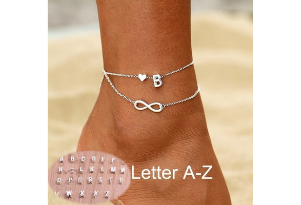  beautlace Letter A Bracelets Initial Anklet Silver