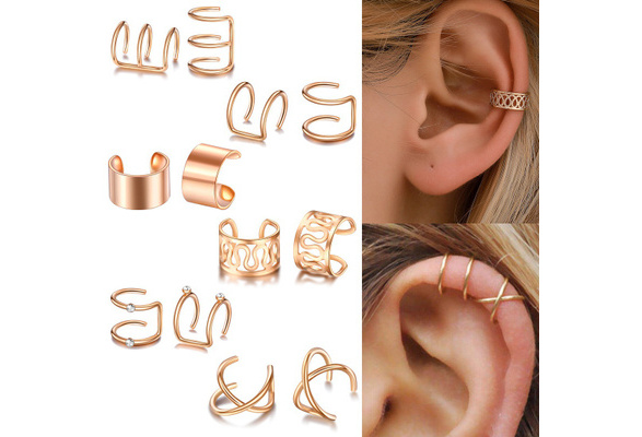 12Pcs/set Minimalist Double Wrap Leaf Star Cross Ear Cuff Dainty