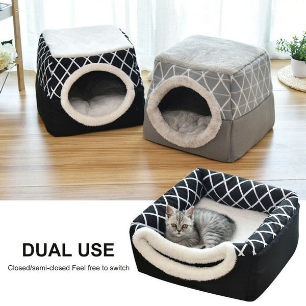 Large Cat House Cat Bed Tent Warm Fleece Small Puppy Dogs Indoor