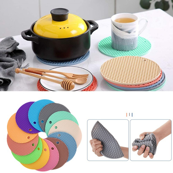 Super thick 12 color Silicone Pot Holder and Oven Mitts, Multipurpose  Non-Slip Insulation Honeycomb Rubber Hot Pads Trivet,kitchen solid color  anti scalding meal mat / TPR environmental protection material bowl mat,  Heat