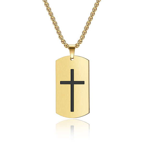 Joshua 1:9 Engraved Cross Dog Tag Pendant Women Men 316L Stainless ...