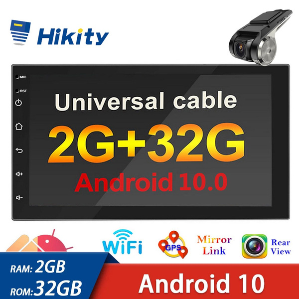 HIKITY New [2G+32G] Single 1 Din Android 10.1 GPS Car MP5 Player Car Stereo  Radio 7'' 1 Din HD Retractable Touch Screen Autoradio Suppport DVR SAT NAV  USB FM Rear View Camera+DVR+DAB(optional)