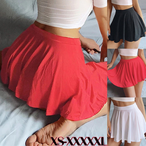 Women Ladies Sexy Mini Skirt Waist A-line Skater Pleated Short Skirts Dress