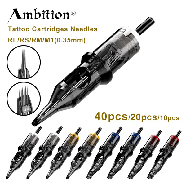 Ambition 10pcs/20pcs/40pcs #12 0.35mm Standard Disposable RL/RM/M1/RS  Sterilized Tattoo Cartridge Needles Supply for Rotary Tattoo Grip & Pen  Machine