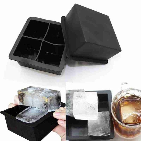 4 Cavity Large Silicone Drink Ice Cube Pudding Jelly Soap Molds Mould Tray Tools 