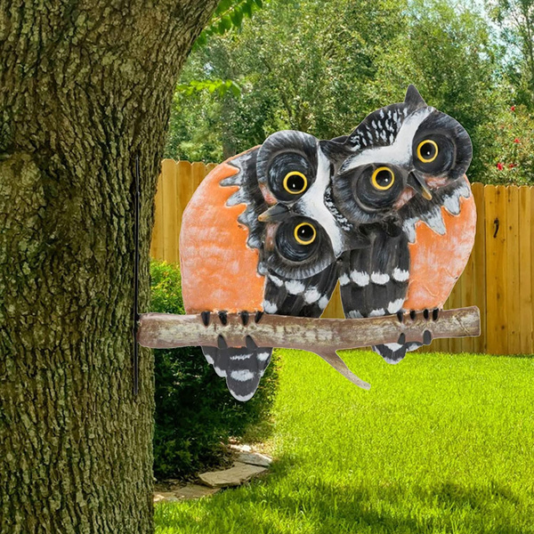 2 PCS Lifelike Metal Bald Eagle/Owl on Branch Wall, Tree or Post Art