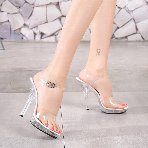 Clear PVC Transparent Pumps Sandals Perspex Heel Stilettos High Heels ...