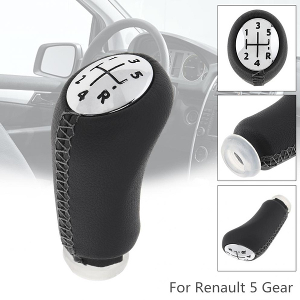 Gear Shift Knob For Renault Clio 3 III – 5-Speed Manual, Black Leather & Chrome, With Gaiter, M1-Parts