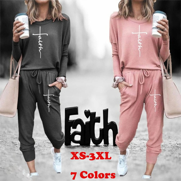 Womens Suit Sets Women Long Sleeve Printed Pullover Tops And