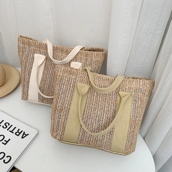 Straw bag with discount zipper