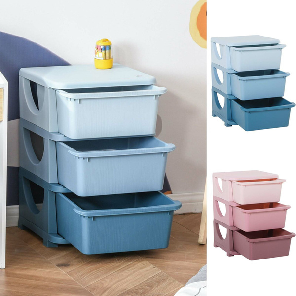 Kids Storage Unit Dresser Tower w/ Drawer 3 Tier Chest Toy Organizer for Bedroom Wish