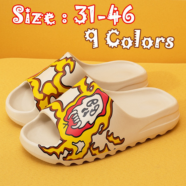 2021 New Summer Trendy skull Graffiti Anti Slip Yeezy Slides Parents Kids Couples Slipper Soft Eva Beach Slippers