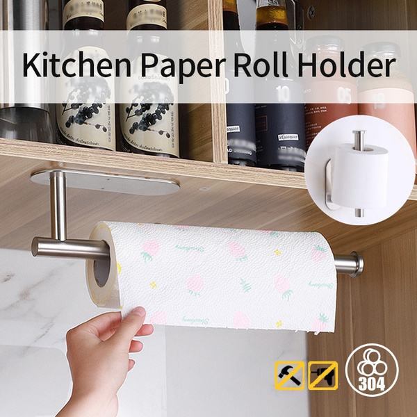 304 Stainless Steel Kitchen Paper Towel Holder Toilet Paper Holder Wall  Mount Adhesive Paper Roll Holder for Bar Hotel Bathroom Kitchen