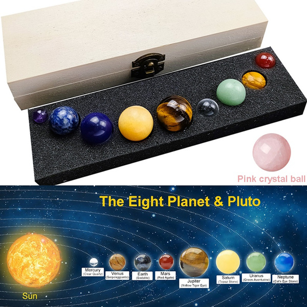 1Set Solar System 8 Planets & Pluto Crystal Sphere Ball Collective  Figurines Handmade Natural Gemstone Home Desk Decors