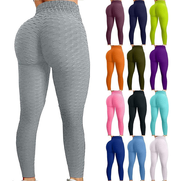 High Waisted Butt Lift Scrunch Honeycomb Leggings for Womens Ruched TIK ...