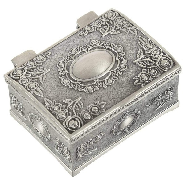 Vintage Jewellery Case Carved Flower Rose Square Shaped Fashion Zinc-alloy  Metal Trinket Box Jewelry Box