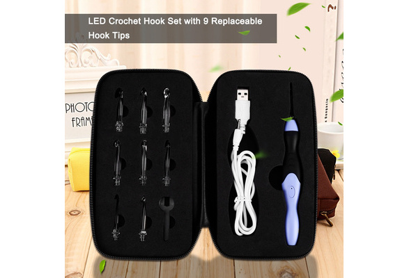 USB Rechargeable LED Light Up Crochet Hook Set Knitting Tool with  Replaceable Tips 2.5-6.5MM,Crochet Hook, Replaceable Crochet Hook 