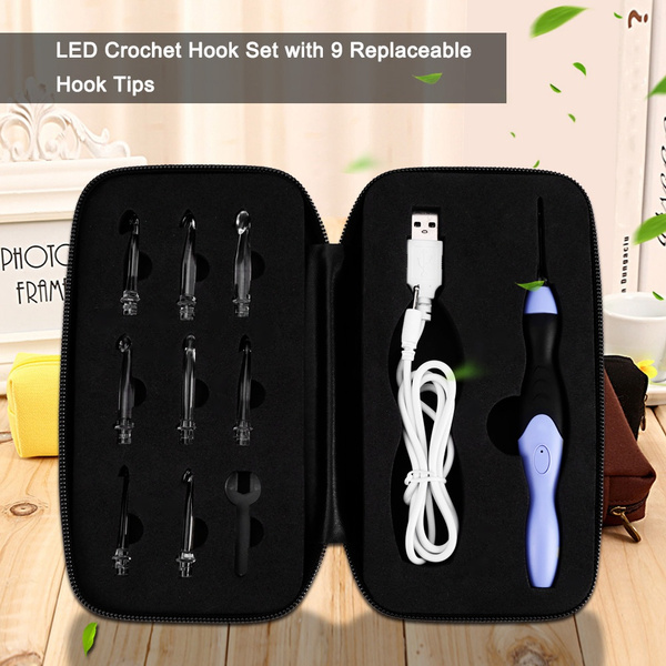 LED Crochet Hook, USB Rechargeable LED Replaceable Crochet Hook Light Up  Crochet Hook Set Knitting Tool With Replaceable Tips 2.5-6.5MM Crochet  Needle