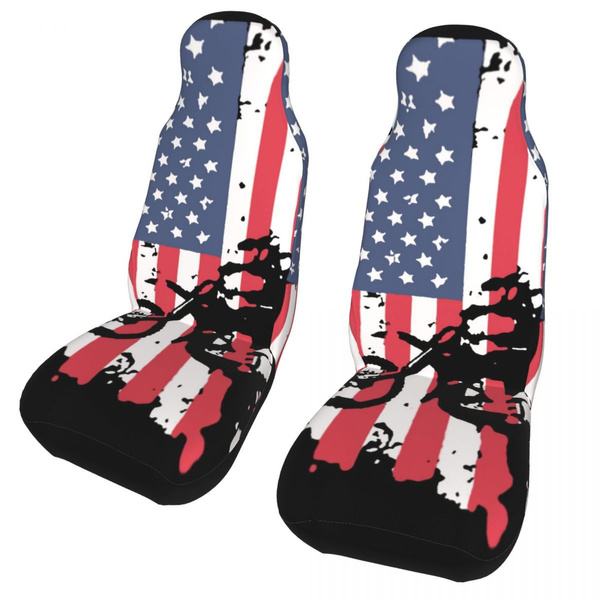 American Flag Motocross Dirtbike 2Pcs Car Seat Covers Front 3D Print