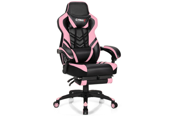 Costway Office Computer Desk Chair Gaming Chair Adjustable Swivel  w/Footrest Pink