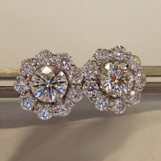 DIAMOND, Silver Earrings, engagementearring, vintage jewelry