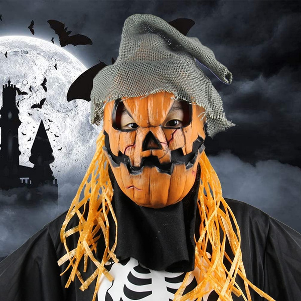 Halloween Creepy Scarecrow Pumpkin Mask Horror Novelty Latex Pumpkin