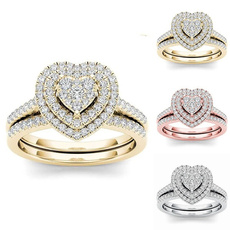 Beautiful, Heart, Engagement Wedding Ring Set, wedding ring