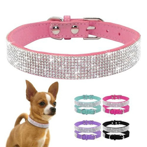 Soft Adjustable PU Leather Puppy Dog Collar Rhinestone Cat Pet Pink Collar  Suit Pet Supplies Accessories Cute Pet Cat Dog Puppy Collar Dog Leash