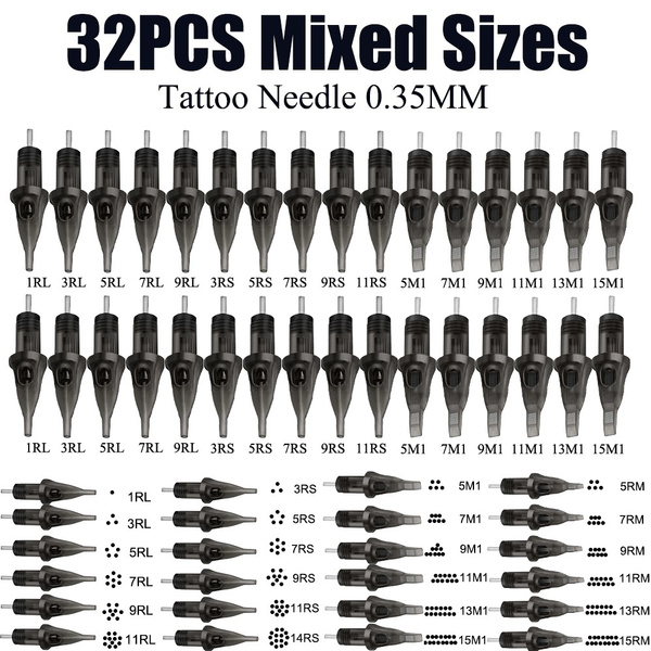 200/400pcs(optional) Tattoo Needles & Cartridges Set Disposable Mixed Tattoo  Needles & Assorted Tattoo Needles Tubes Includes 3RL / 5RL / 7RL / 9RL /  3RS / 5RS /7RS/ 9RS / 5M1 /