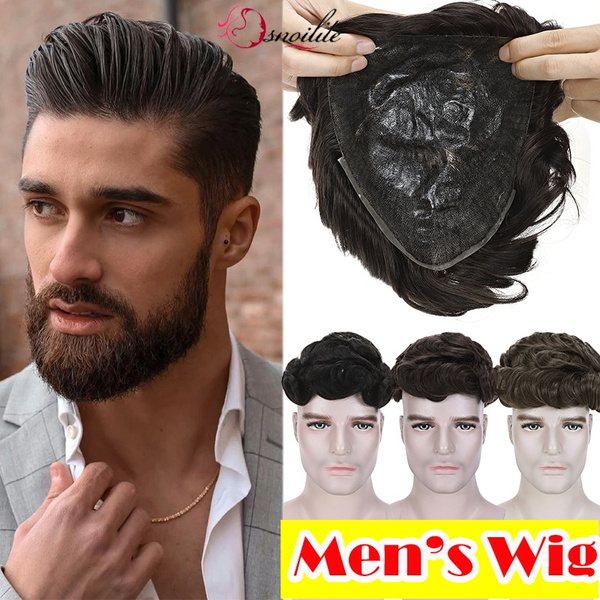 New Full PU Men s Human Hair Wigs 6