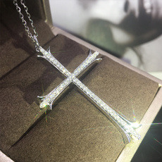 Sterling, longpendantnecklace, Cross necklace, moissanitenecklace