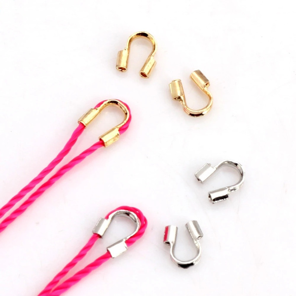100pcs Stainless Steel Wire Protector Loops - U Shape 4-4.9mm Gold & Silver Spacer Beads