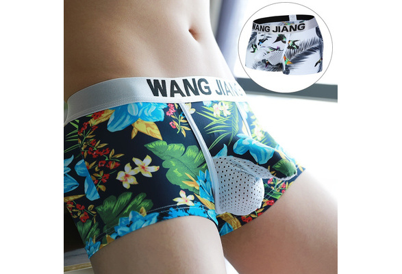 Sexy Men's Cotton Mesh Breathable Elephant Trunk Underwear Boxer Briefs  Closed Penis Sleeve Gay Underpants