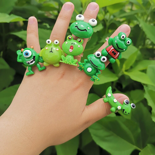 New Green Cartoon Frog Resin Rings Novelty Cute Rings for Girls Women  Jewelry Children Gifts Accessories