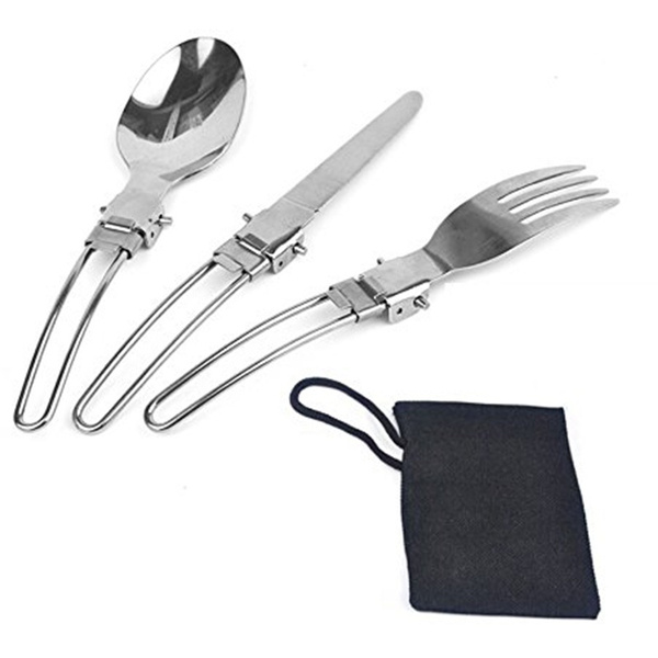 4 Sets Outdoor Eating Utensils 3in1 Fork Knife Spoon Stainless