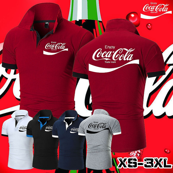 Fashion Coca-Cola Mens Summer Polo Shirts Sports Lapel Collar T