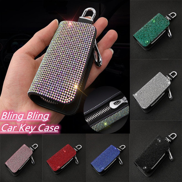 Women Car Key Case Bling Crystal Auto Key Holder Protective Bag Diamond ...
