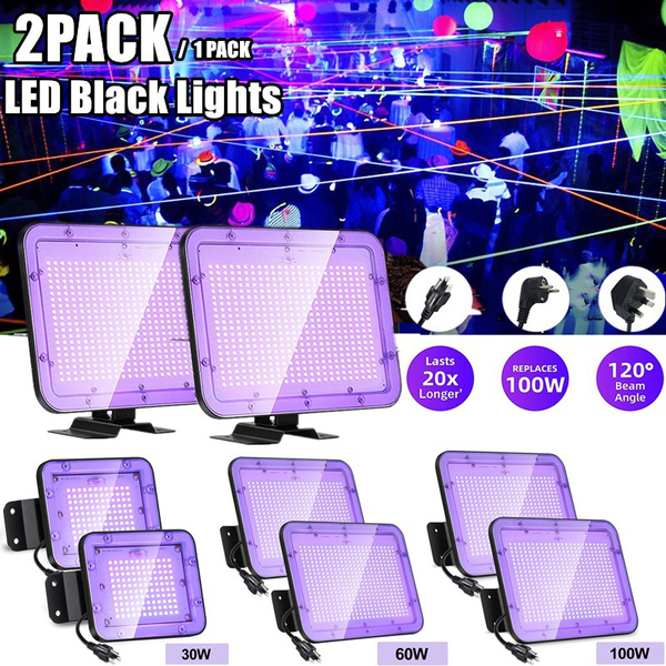 Fluorescent Poster Stage Lighting Blacklight Flood Light with Plug Neon Glow Blacklight for Party Body Paint 2 Pack 100W LED Black Lights IP65 Waterproof Aquarium 