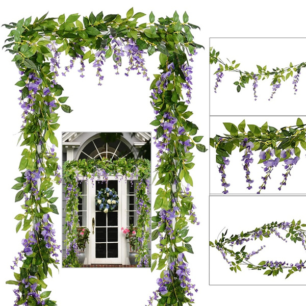 2pcs 2M Wisteria Artificial Flower Vine Garland Wedding Arch Decor Fake Plant 