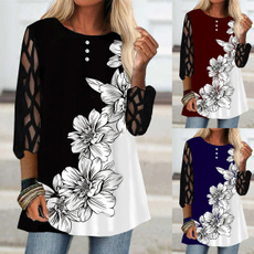 blouse, Plus Size, Floral print, meshsleeve