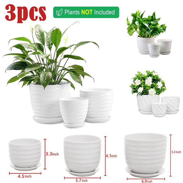 Ceramic Flower Plant Pots with Saucers, Modern Round Ceramic Succulent