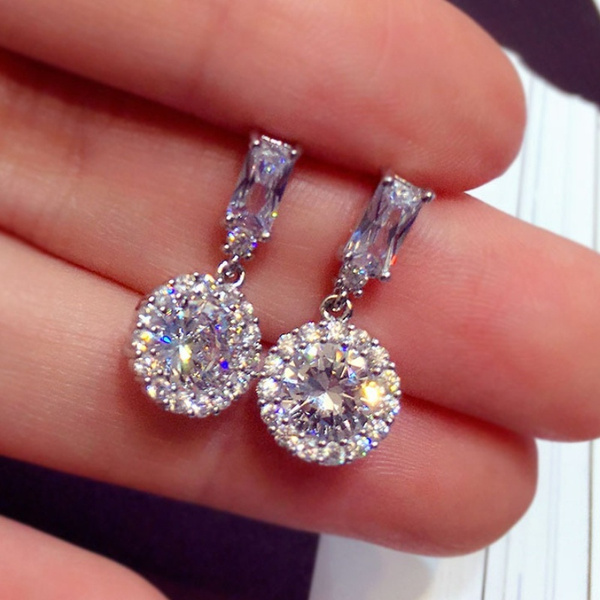 Women White Sapphire Stud Earrings 925 Sterling Silver Engagement Jewellery Gift 