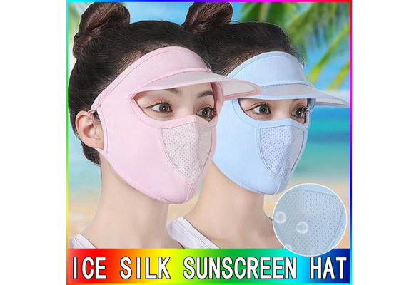 Breathable Ice Silk Sunscreen Mask Hats Thin Long Neck Full Face