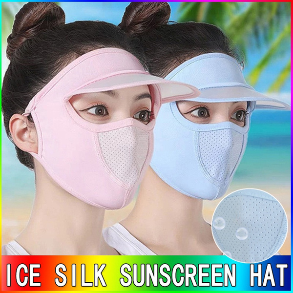 Breathable Ice Silk Sunscreen Mask Hats Thin Long Neck Full Face Mask UV  Protection Hat for Cycling Outdoor Beach Accessories