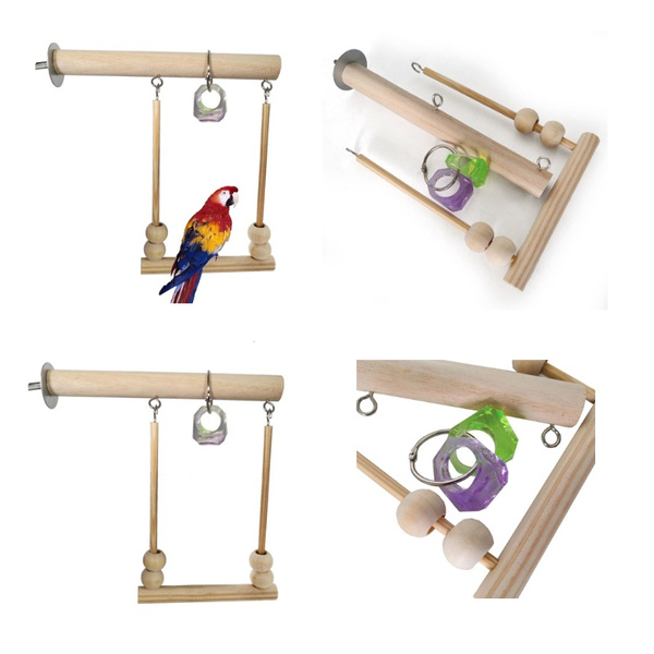 Bird Swing Toy Wooden Parrot Perch Stand Playstand with Chewing Beads ... - Parrot Cage Playstand Toy Subscription