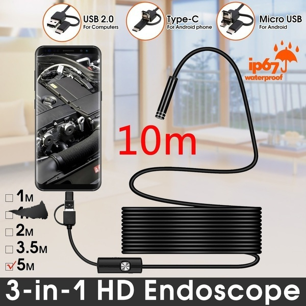 New 7mm hard wired Mini HD wireless WiFi endoscopy snake camera 6 LED dimmable waterproof