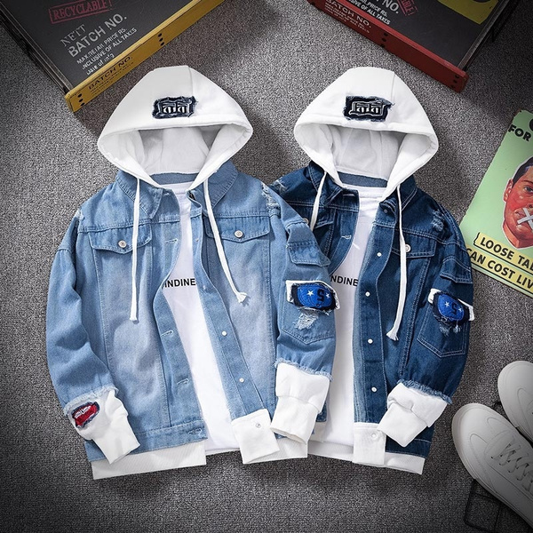 Guys hooded 2024 denim jacket