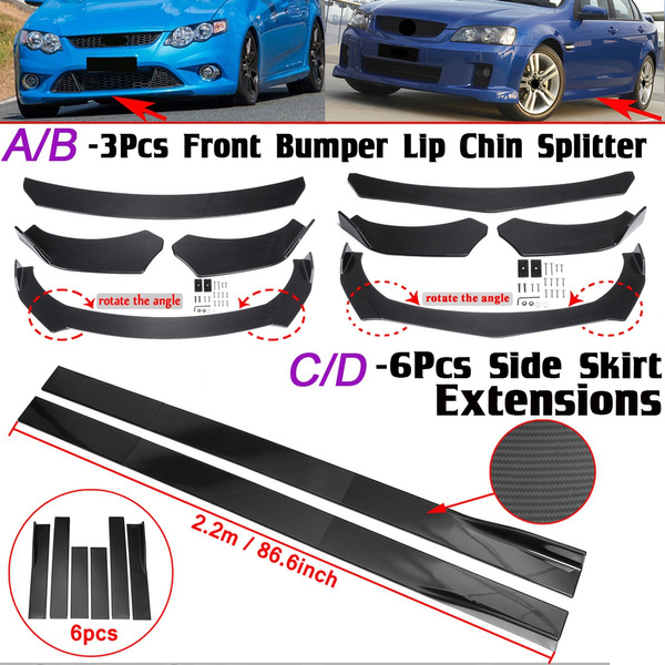 Carbon Look 3pcs Set Universal Detachable Front Bumper Lip Chin Spoiler Splitter Plate Diffuser