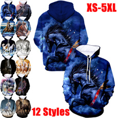 3D hoodies, horse, hooded, pullover hoodie