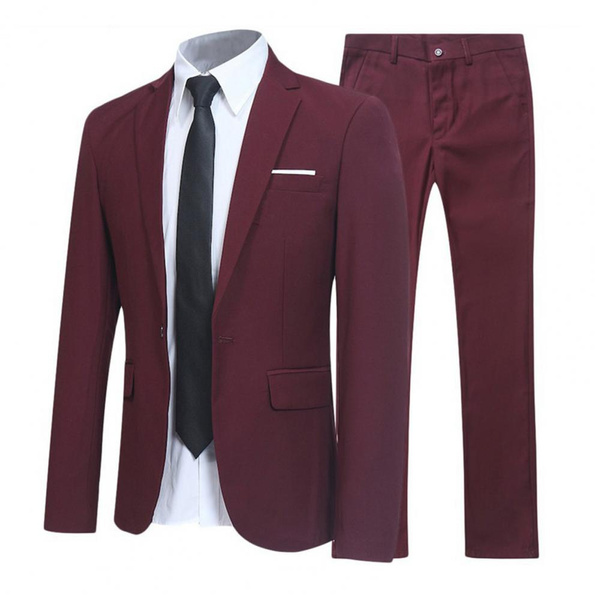 2Pcs Solid Color Suits Men Long Sleeve Lapel Collar Blazer (Jacket ...